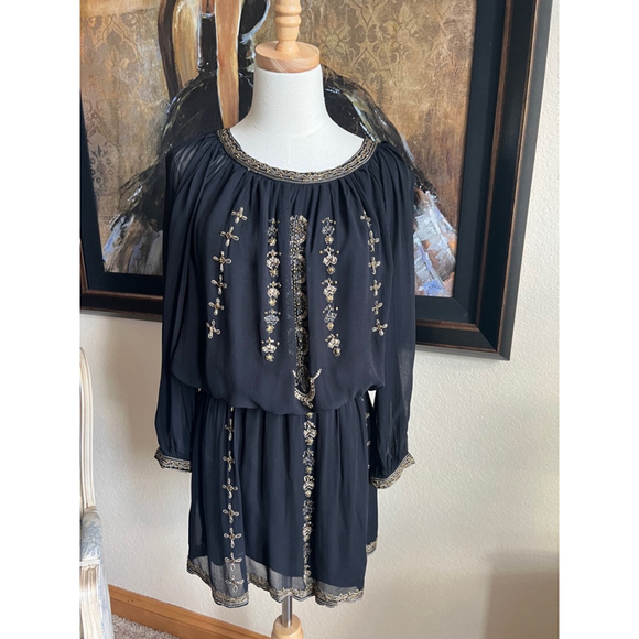 Women's Joie Dress Black Silk Dress with Gold Beading S - Picture 1 of 8